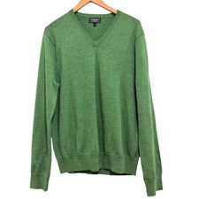 Express Men's Modern Fit Extra Fine Merino Wool V-Neck Sweater Green Large
