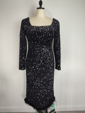 1378 Coast Sequin Party Long Sleeve Midi Dress With Feather Hem Black Size 14