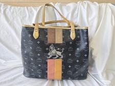 Authentic MCM Visetos Black Gold Large Tote Bag Shopper Shoulder Bag