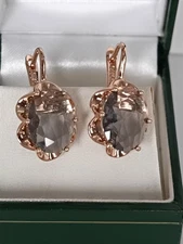 Vintage 1990-s 14 Ct Rolled Gold Large Grey Quartz Earrings-Hallmarked 585 RG