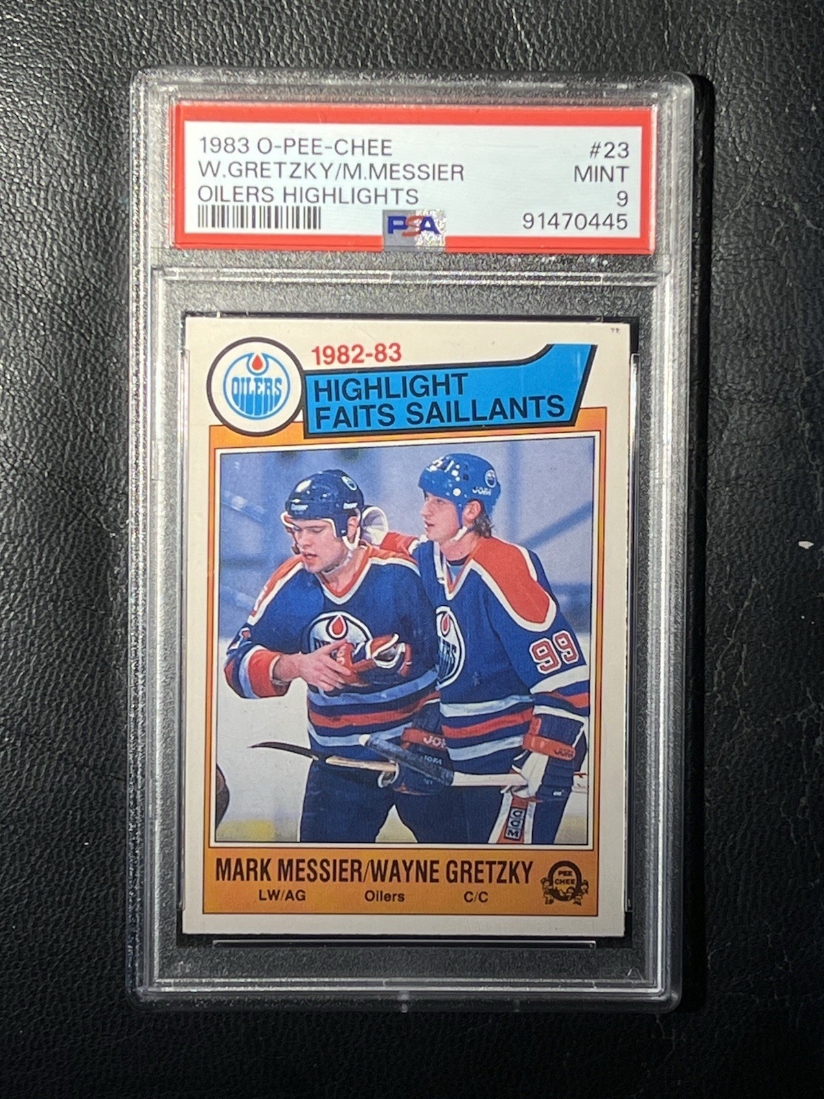 WAYNE GRETZKY MARK MESSIER 1983-84 O-Pee-Chee Oilers Highlights PSA 9 Mint #23