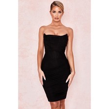 House of CB Leila Black Strapless Corset Mesh Bodycon Dress Size S