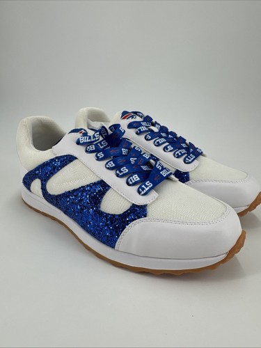 Women's NFL Buffalo Bills Cuce White Glitter Sneakers Royal Blue Size 8. NWOB