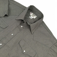 Vtg Ruddock Men's Western Shirt 18 Tan Black Short Sleeve Pearl Snap Pockets