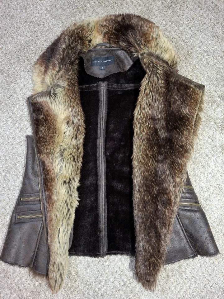 Colete de pele sintética MO Members Only tamanho P marrom vegano desgastado moto zíper completo - Imagem 3 de 4