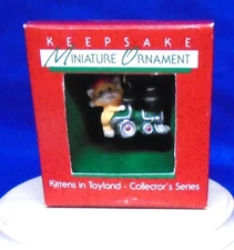 Hallmark Miniature Ornament Kittens in Toyland #1 1988 Cat in Train Locomotive