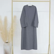 Modest Maxi Dress Abaya Style Long Sleeve Gray Minimalist Women S M L NEW