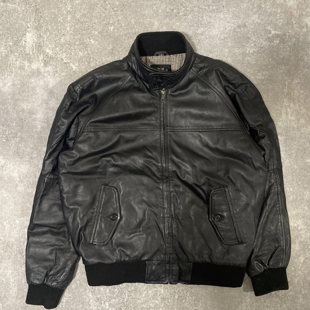 Vintage Short Leather Jacket with Blouson Collar and Button Front-image