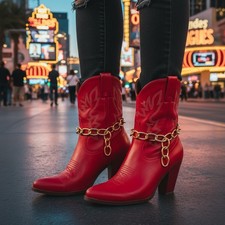 Women 2PCS Gold Metal Chunky Chain Thick Links Boot Bracelet Shoe Made In USA