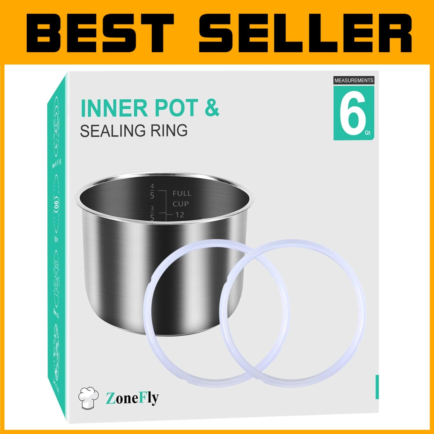 6 Qt Inner Pot w/ 2 Sealing Rings for Pressure Cooker