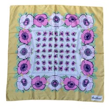 VTG Marie Chantal Scarf Yellow Black White Pink White Floral Accent 26  Square