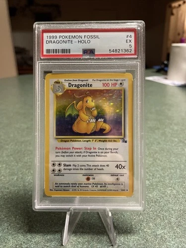 1999 Pokemon Fossil Dragonite Holo Rare 4/62 PSA 5