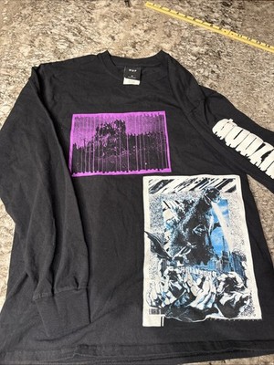 HUF Godzilla Long Sleeve T-Shirt Men s Medium Black Graphic Kaiju Streetwear