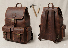 Distressed Leather Backpack, Unisex Vintage Rucksack, Handmade Travel Daypack