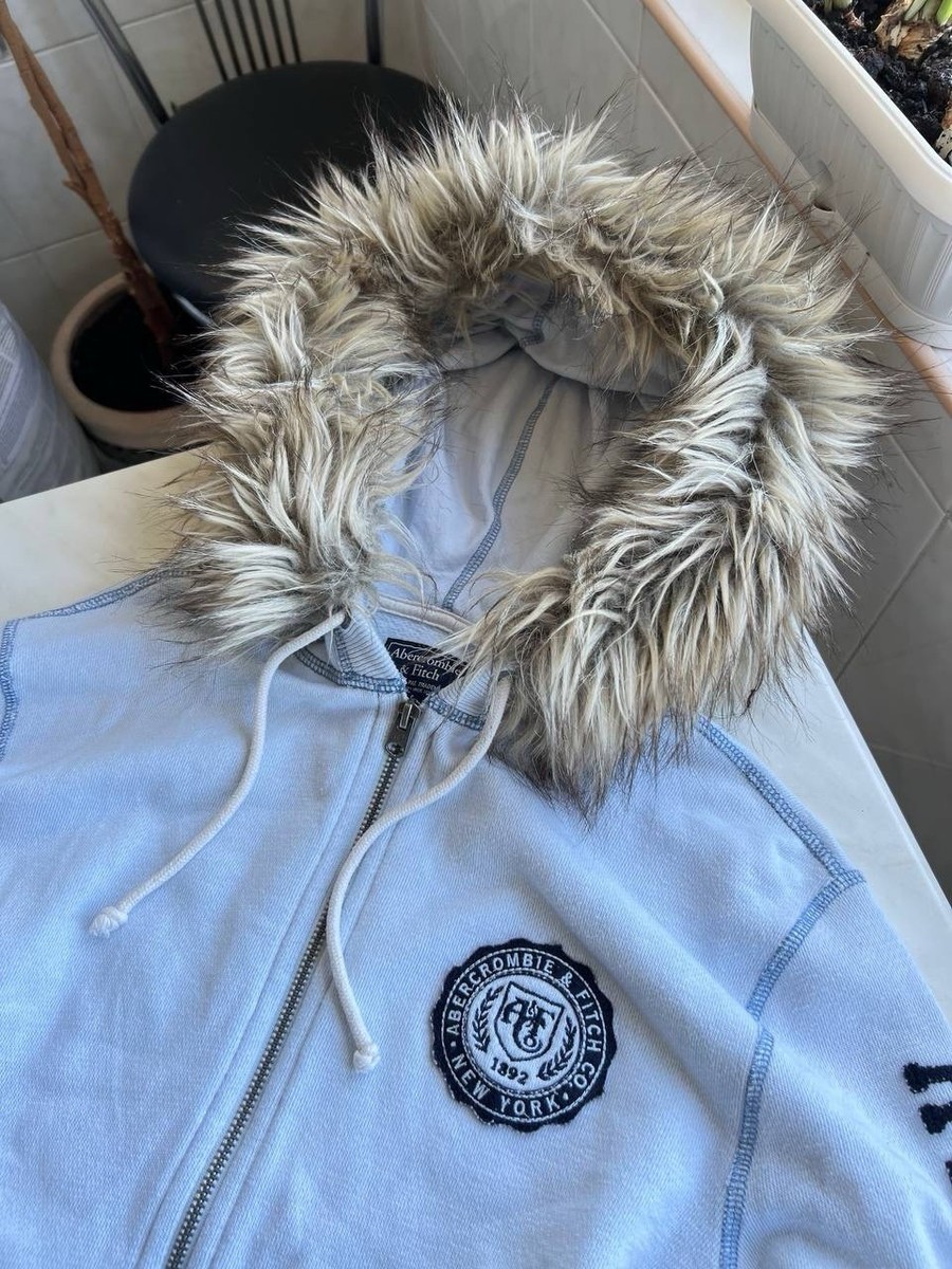 Abercrombie Fitch Faux Fur Fuzzy Full Zip Hoodie Y2K LGB Hype