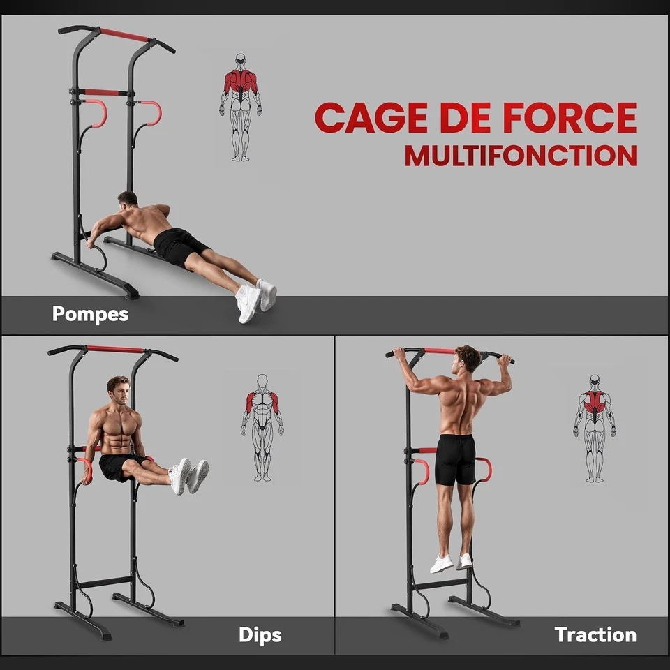 HOMCOM Station de Musculation Multifonctions Noir Rouge - Photo 3/4