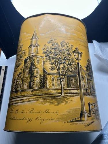 Vintage Bruton Parish Church Metal Garbage 13" Trash Can Cheinco USA MCM - Picture 7 of 7