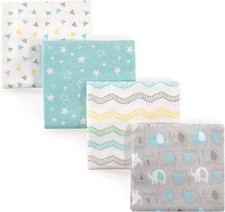 Unisex Baby Cotton Flannel Receiving Blankets, Basic Elephant 4-Pack, One Size