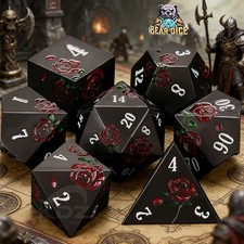 Black Red Rose Metal DND Dice Set 7pcs D4?D20 Polyhedral Die D&D COC TTRPG Games