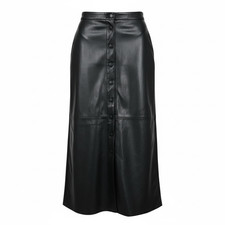 Cinq a Sept 5a7 Veena Button Front Faux Leather Midi A-Line Skirt Black Size 16