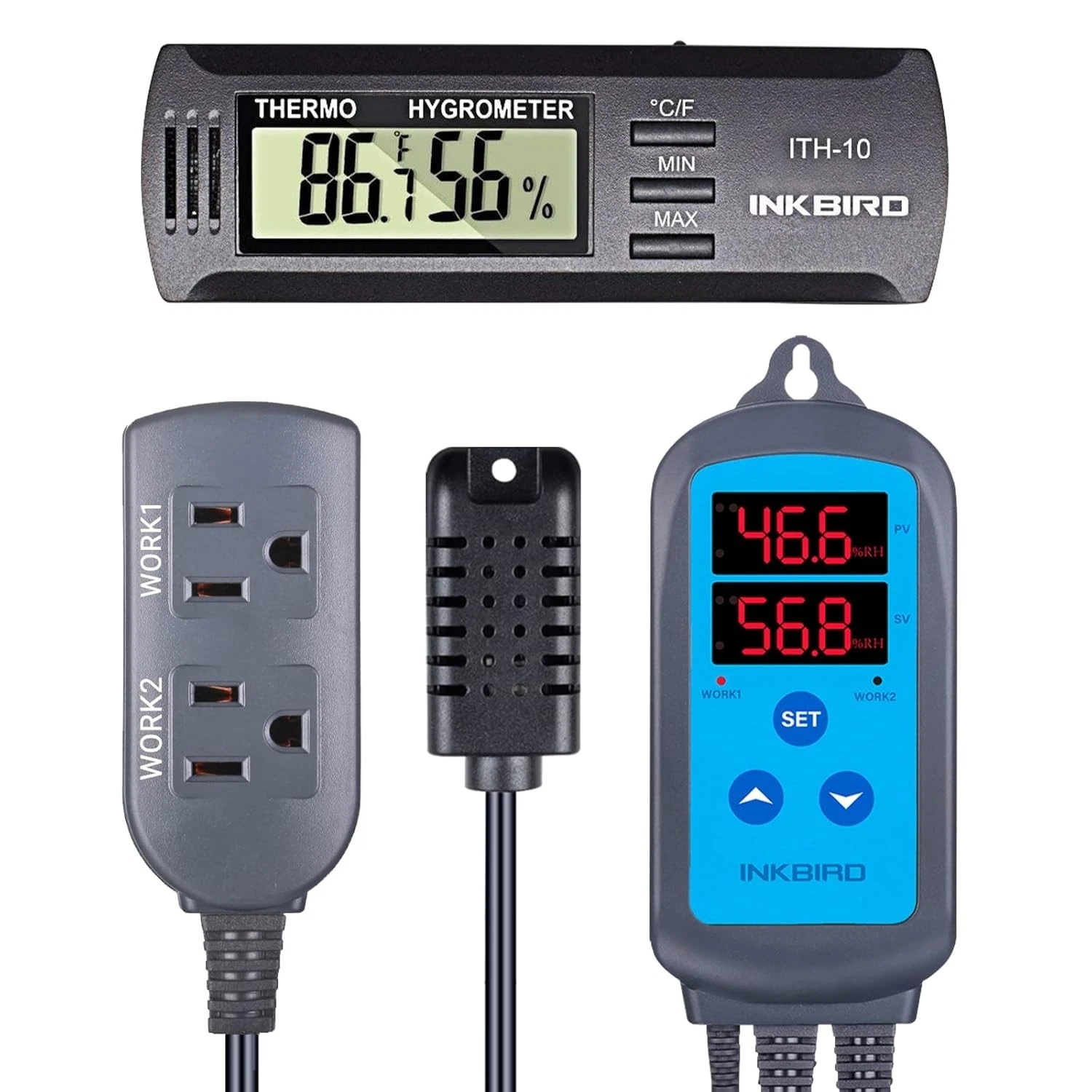 Inkbird IHC-200 Humidity Controller Pre-wired ITH-10 Hygrometer Thermometer Room