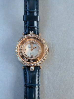 Beautiful Royal Crown 3628 womens watch Rose Gold Tone MOP Blue Band 