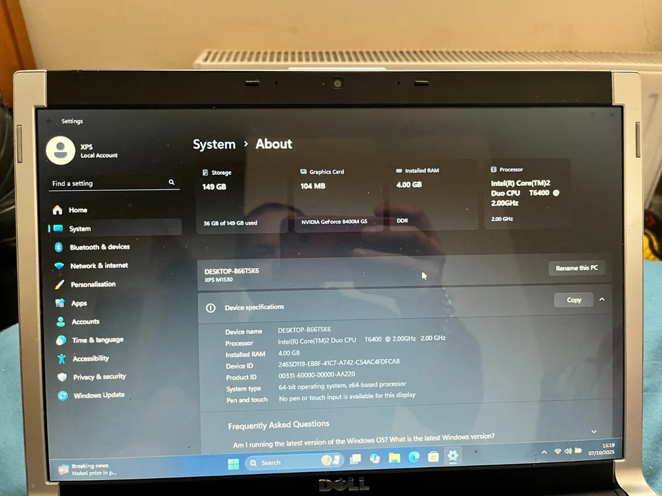 Dell XPS M1530 Intel 2ghz 4gb ram 160Gb hdd Windows 11 & Office 365 - Image 2 of 4
