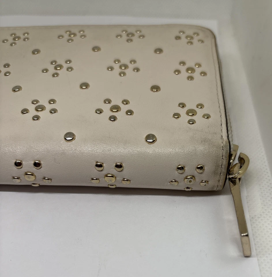 Coach New York Women’s Cream Colored Leather Gold Studded Zipper Wallet - Image 3 of 4