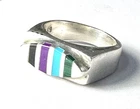 925 Sterling Silver Vintage Ring Multi Gemstone Inlay Sz 7