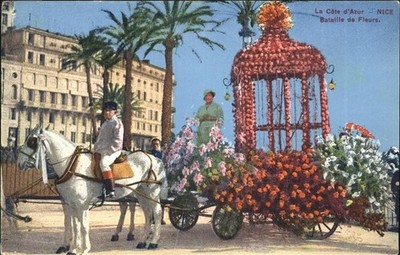 Nice Alpes Maritimes Bataille de Fleurs Horse Flower Wagon 
