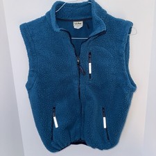 Vintage Made in USA LL Bean Deep Teal Blue Fleece Vest Zip Kids Medium