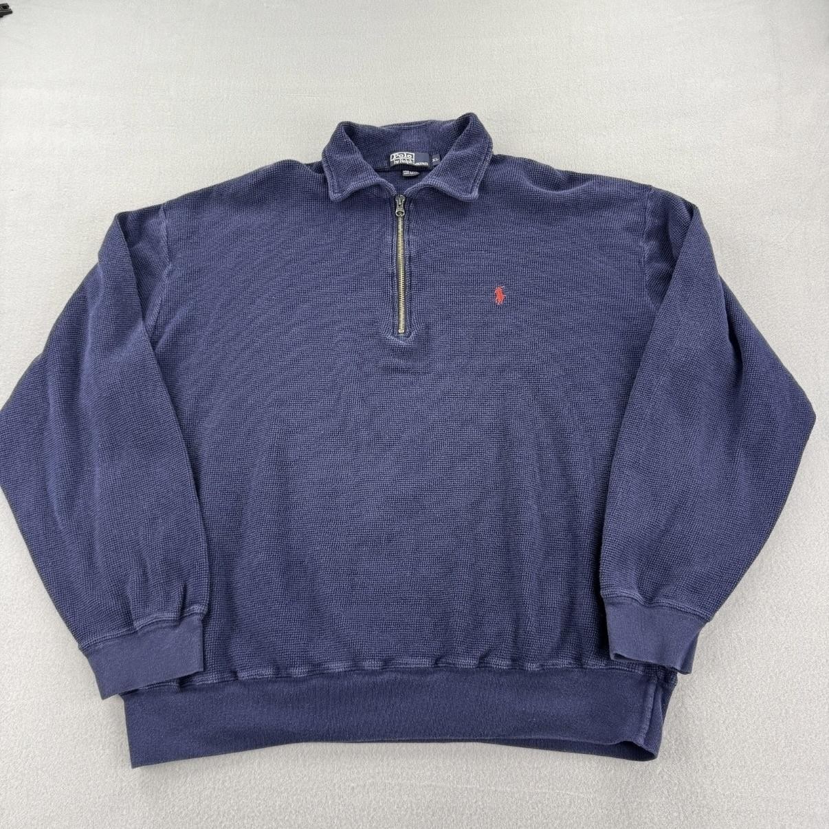 Vintage Polo Ralph Lauren Sweater Mens XL Blue 1/4 Zip Collared Waffle USA 90s