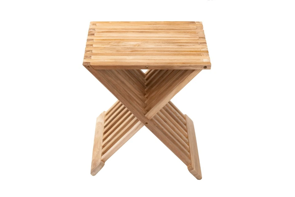 Nordic Style Indoor/Outdoor, Spa, Bath Natural Teak Wood Folding Stool - Image 2 of 4
