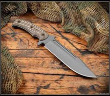 RMJ Tactical Knife Combat Africa 80CrV2 Tungsten Finish Hyena Brown G10