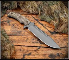 RMJ Tactical Knife Combat Africa 80CrV2 Tungsten Finish Hyena Brown G10