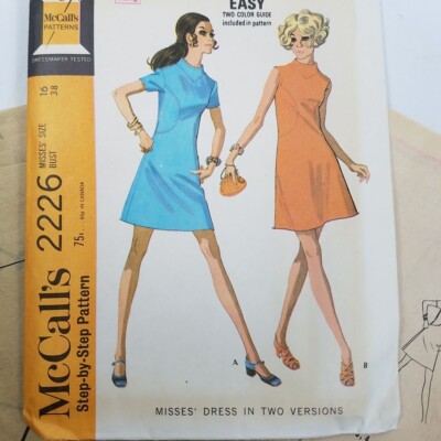 mccalls a line dress pattern 2226 1970s Mod Raised Neckline Uncut Sz 16 Bust 38 claude.closeout.7.28.26 Color:Acid Blue BALENCIAGA - Asymmetric dress