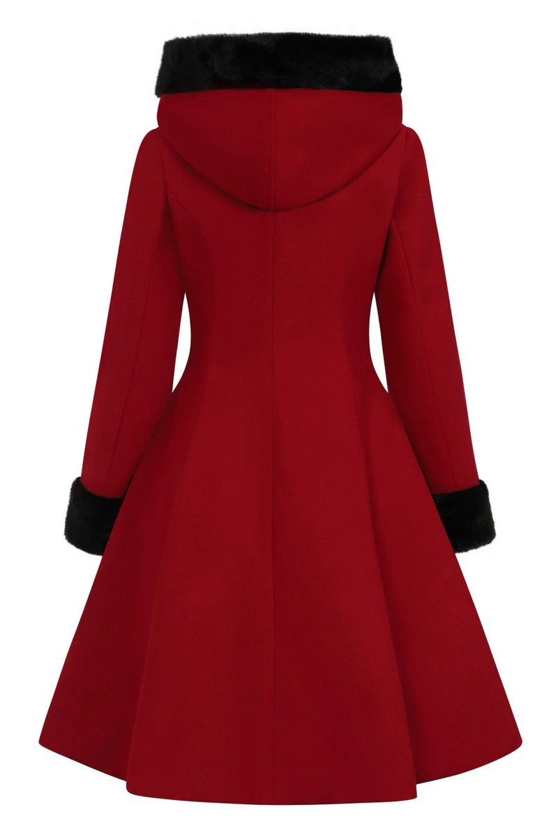 Women's Red Gothic Hooded Winter Coat Vintage Wool Trench Jacket