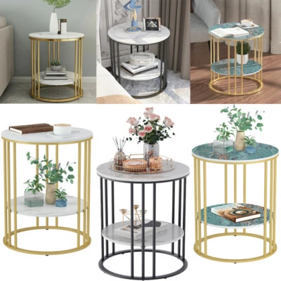 UNHO Premium Round Coffee Table Heavy Duty Pipe Side Table Stand Black/Golden Frame