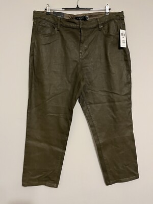 Lauren Ralph Lauren Mid-Rise Straight Ankle Coated Green Jeans Plus Size 18W