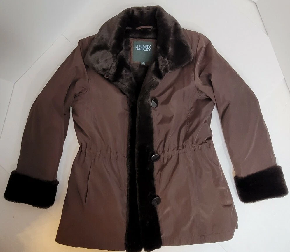 Veste Manteau Femme Hilary Radley - Taille S (convient Aussi M) - Laine Beige Avec Col Fourrure - Occasion Très Bon état