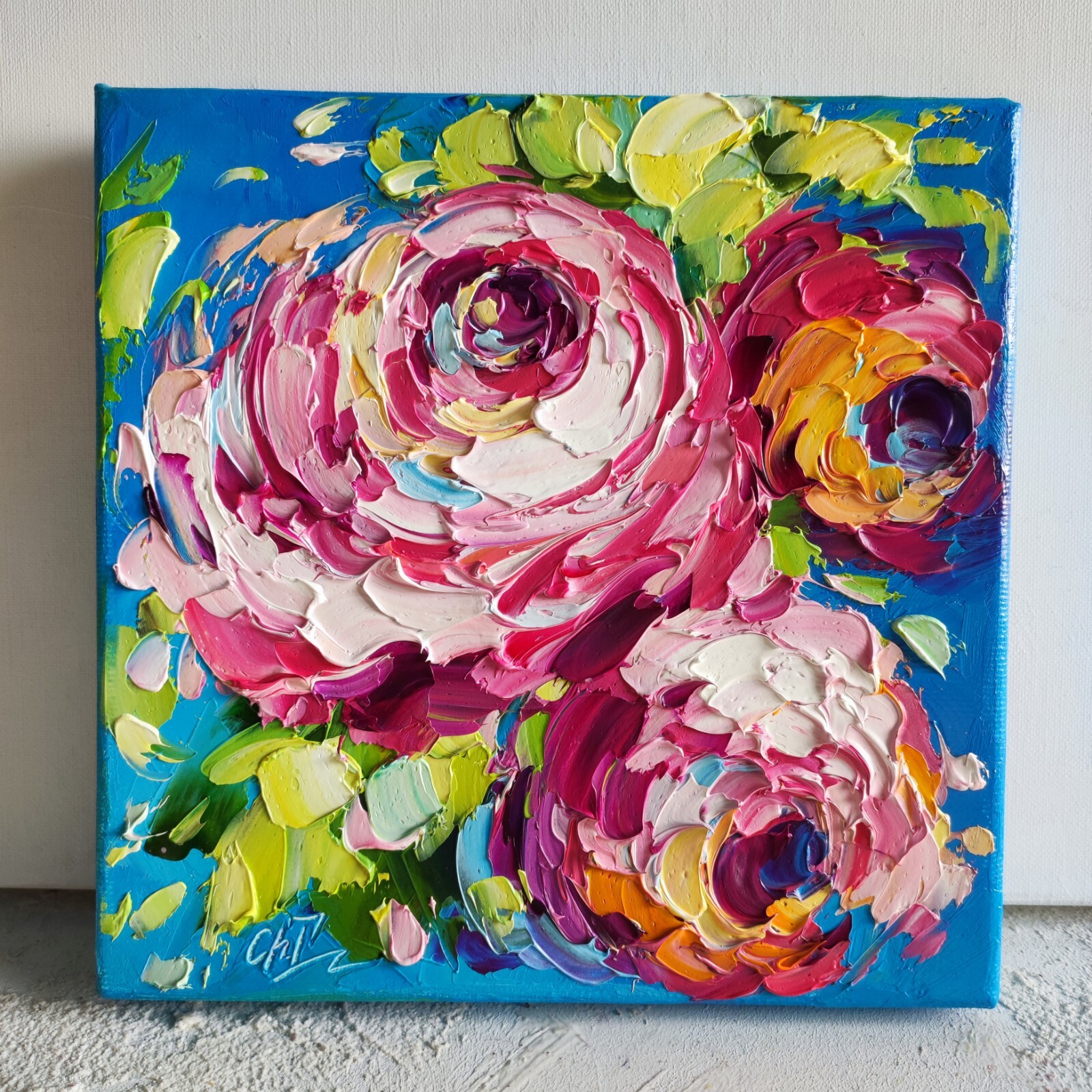 Original oil painting Rose colorful flowers artwork Floral canvas wall