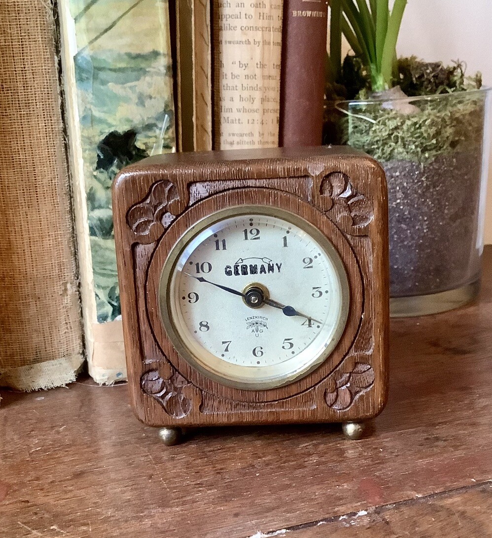 50s Wood＆Brass clock Antique Lenzkirch AUG Analog Alarm Clock Wooden Made Germany 3.5x3