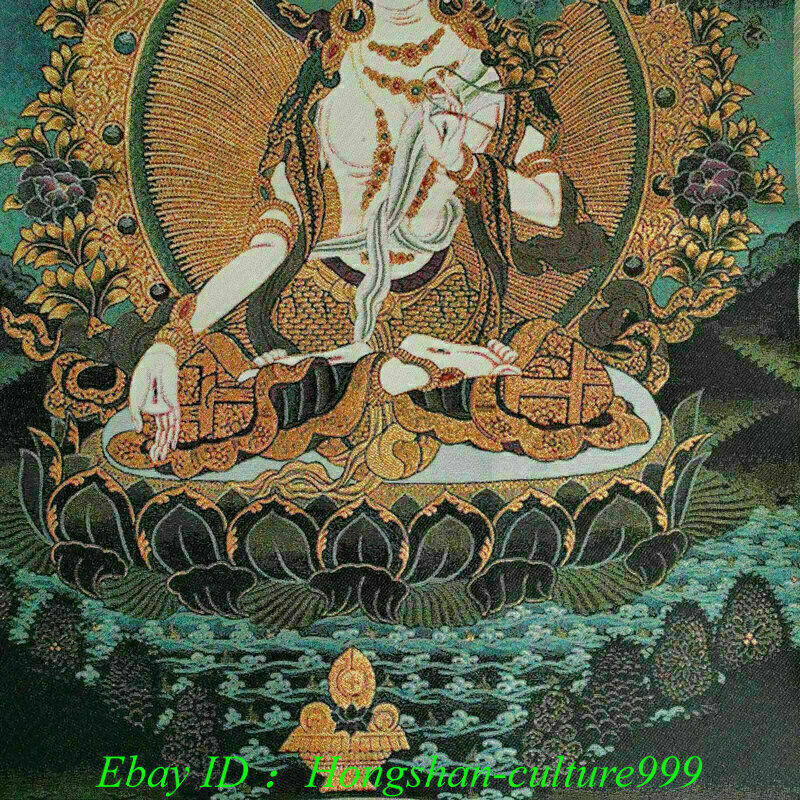 Cloth 7 eyes White Tara Kwan-yin Buddha Thangka Thanka Tangka
