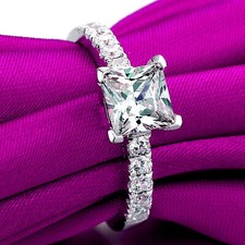 1.30 Ct Princess Moissanite Engagement Bridal Ring 14K Solid White Gold Size 5