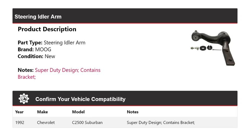 Brazo de rueda loca de dirección para Chevrolet C2500 Suburban 1992 MOOG Foto 2 de 4