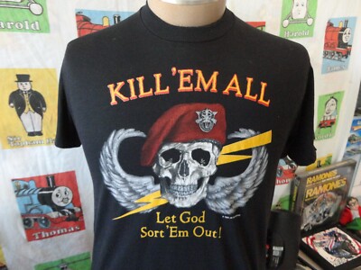 Vintage 80s  Kill Em All Let God Sort Em Out Single Stitch 1986 T Shirt M