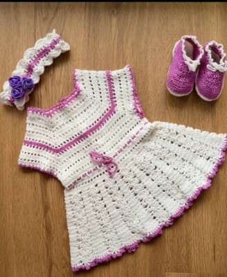 Baby Set Kleid Haarband Schuhe Neu