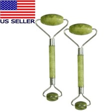 2PCS Natural Jade Stone Massager Roller Spa Head Neck Body Facial Beauty Tool
