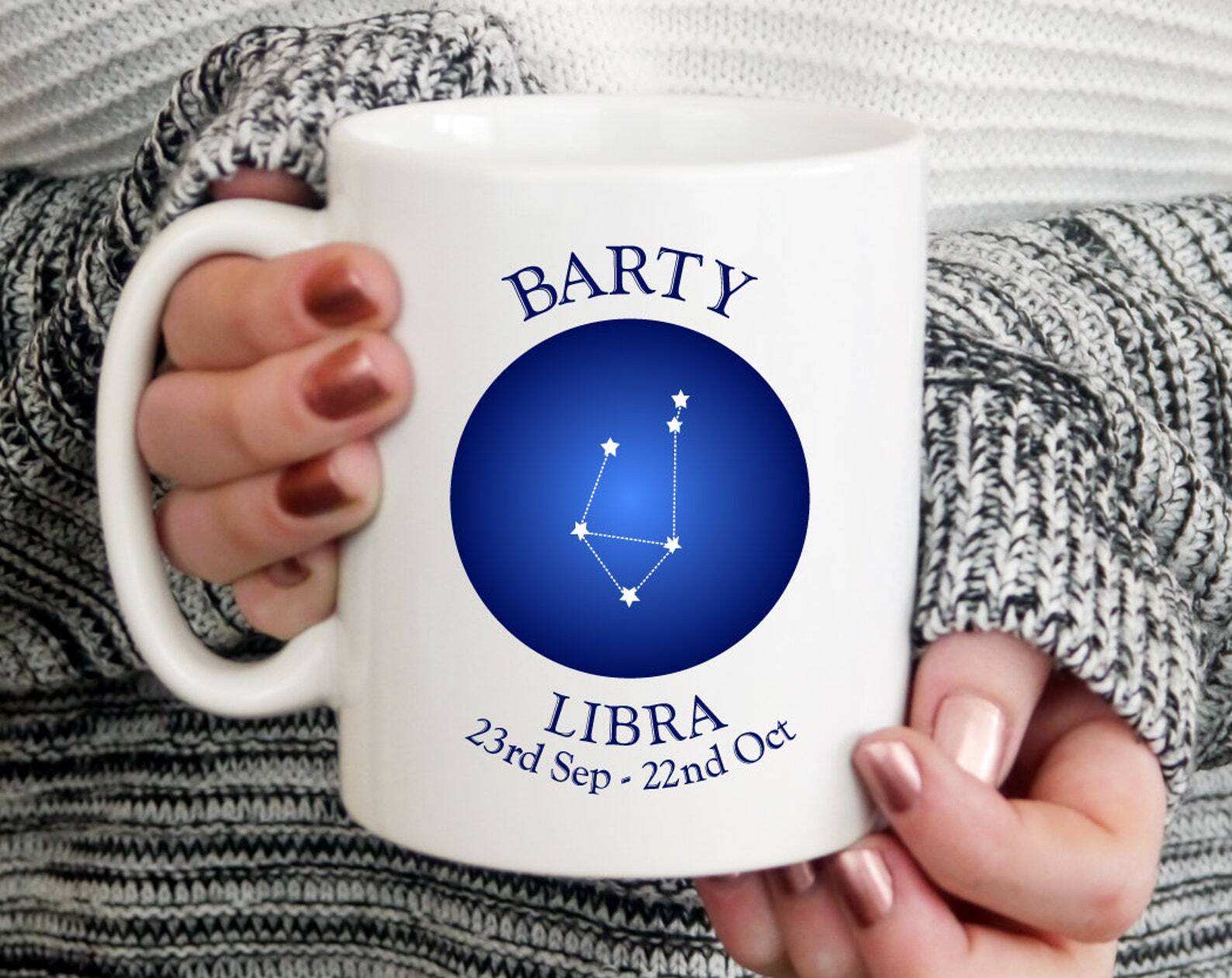 Personalised Libra Stars Printed Mug Gift For Her Gift For Him Birthday Gift