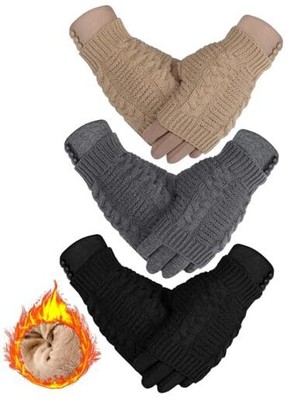  6 Pair Winter Women Fingerless Touchscreen Mitten Glove 2 in 1 Light Color